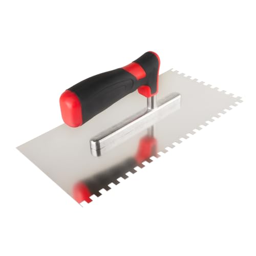 Zahnkelle 6x6 mm zum Verlegen von Fliesen Zahnspachtel Edelstahlkelle Ergonomisch Griff Profi Edelstahl 270 x 130 mm von woplus