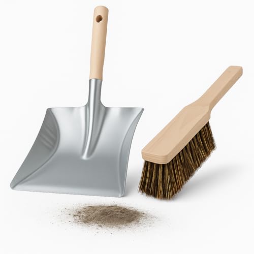 woplus Handfeger und Kehrblech Set – Handbesen mit lackiertem Holzgriff & Schaufel aus verzinktem Stahl mit Stahlstiel – Kehrgarnitur für Haushalt & Werkstatt (Set Handfeger & Schaufel mit Holzstiel) von woplus