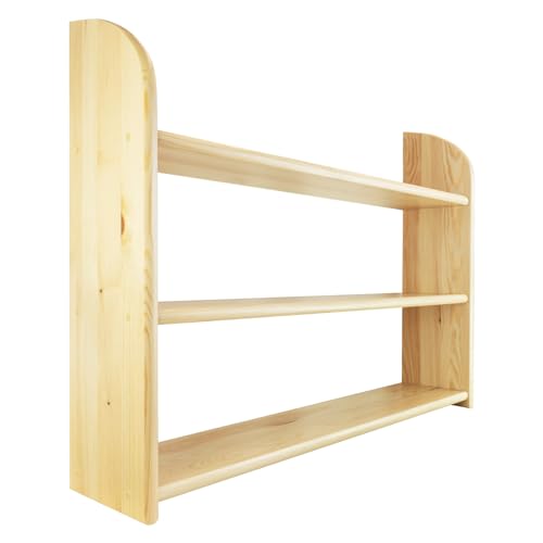 woplus Holz Regal Wandregal Bücherbord Bücherregal Kiefer Farblos Lakiert massiv (3 Etage 90cm) von woplus