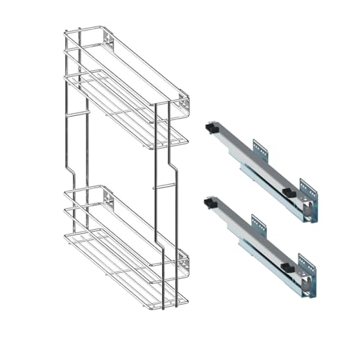 woplus - Schrankauszug Küche mit Softclose [150mm] ausführung Rechts | Auszug Küchenschrank - 2 Etage | Unterschrankauszug Chrome | Apothekerschrank Auszug | Küchenschrank Organizer Ausziehbar von woplus