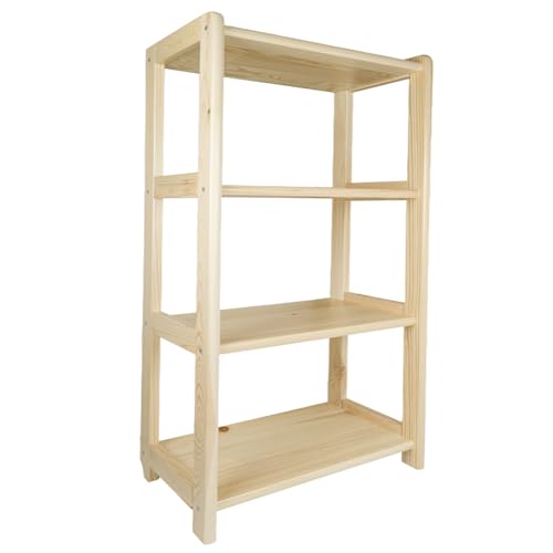 woplus Standregal Holz Kiefer – Bücherregal mit 3 oder 4 Ebenen – Regal aus massivem Naturholz farblos lackiert – 50/60 / 70 cm breit – Ablageregal für Küche Bad Flur (4 Böden 70 x 30 x 106 cm) von woplus