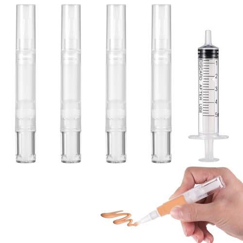 4 * 5ml Ausbesserungsstifte mit 1 Spritzen, Ausbesserungsstift Wandfarbe Stift Trockenbau-Reparaturset Befüllbare Pinselstifte zum Ausbessern von Innenräumen an Trockenbauschränken, Möbelreparatur von worahroe