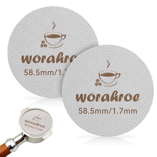 Puck Screen 58,5mm, 2 Stück Puck Sieb Espresso Sieb für Siebträger Edelstahl 316 Wiederverwendbar Rostfrei 1.7mm Dicke 150μm, Kaffee Siebträger Unteres Duschsieb von worahroe