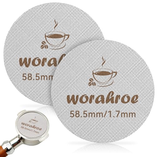 Puck Screen 58,5mm, 2 Stück Puck Sieb Espresso Sieb für Siebträger Edelstahl 316 Wiederverwendbar Rostfrei 1.7mm Dicke 150μm, Kaffee Siebträger Unteres Duschsieb Coffee Siebträger Zubehör von worahroe