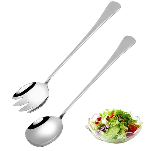 28 cm Salatbesteckset Edelstahl, 2 Stück Groß Servierlöffel Salatgabel, Löffel Edelstahl Göffel mit Langen Griffen, Küchenhelfer für Familie, Hotels, Restaurants von worahroe