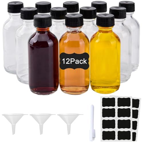 wordmouk Glasflaschen zum Befüllen12 Stück Mini Fläschchen Likörflaschen 60ml Kleine Flaschen zum Befüllen mit Trichter Etikett Stift Ingwer Flaschen Schnapsflaschen Saftflaschen für Saft Öle Likör von wordmouk