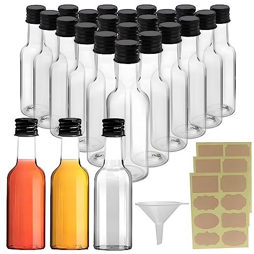 wordmouk 24 Stück Mini Fläschchen Kunststoff Likörflaschen 50ml Kleine Schnapsflaschen mit Schraubverschlüssen und Trichter Etikettenaufkleber Mini Fläschchen Mini-Weinflaschen für Hochzeiten Party von wordmouk