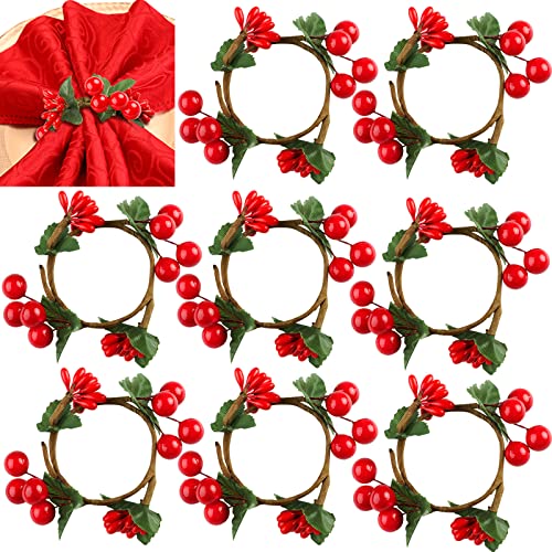 wordmouk Weihnachten Serviettenringe 8Pcs Rote Beeren Serviettenhalterring 4.5cm Miniatur Serviettenschnalle Dekokranz Napkin Rings Holder für Weihnachten Hochzeitsfeiern Party Abendessen Restaurant von wordmouk