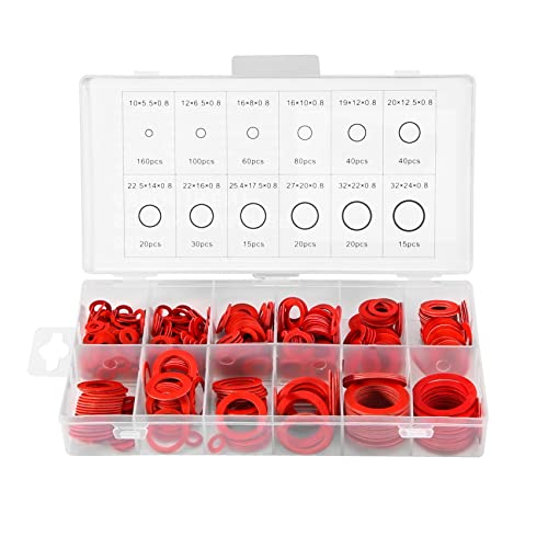 worien 600 StüCk Faser Unterlegscheiben Sortiment Kit, 12 GrößEn, Roter Stahl, Papier Faser Unterlegscheiben Kit, Flache Ring Dichtung, Sortiments Kit von worien