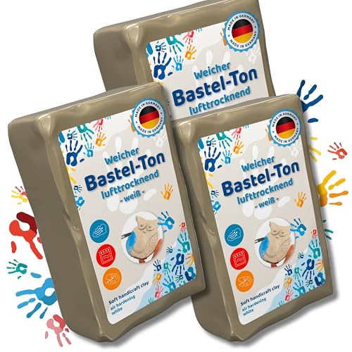 Ton lufttrocknend XXL- Set 3x 1,0kg, Bastelspaß für Zuhause, Modelliermasse, Knetmasse, Ideal für Hobbyisten und Bastelbegeisterte. Ideal für Ihre Freizeitgestaltung. Töpfern, Air Dry Clay Ton lufttrocknend XXL- Set 3x 1,0kg, Bastelspaß für Zuhause, Modelliermasse, Knetmasse, Ideal für Hobbyisten und Bastelbegeisterte. Ideal für Ihre Freizeitgestaltung. Töpfern, Air Dry Clay von work'n'life