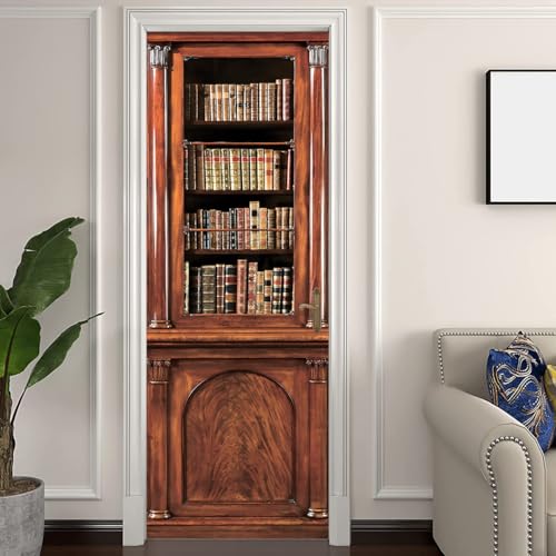 workid Türtapete Selbstklebend Türfolie Selbstklebend Türaufkleber Türposter Türsticker Fototapete 3D Effekt für Schlafzimmer Wohnzimmer Küche Vintage Buchregal Aufkleber 90 * 200cm MT-5 von workid