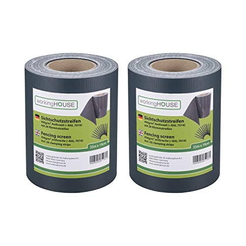 Workinghouse 2 x 35 m PVC Sichtschutzstreifen für Doppelstabmatten 450g/m² (Zaunsichtschutz) - inkl. 26 Clips/Klemmstreifen (Anthrazit) von workingHOUSE