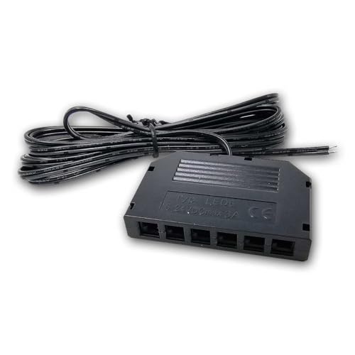 Mini AMP 6-fach Verteiler mit Anschlusskabel – LED Verteiler 6x Ausgang - AMP Buchsen, Eingang mit offenem Kabelende, schwarz, verpolungssicher Mini AMP 6-fach Verteiler mit Anschlusskabel – LED Verteiler 6x Ausgang - AMP Buchsen, Eingang mit offenem Kabelende, schwarz, verpolungssicher von world-trading-net