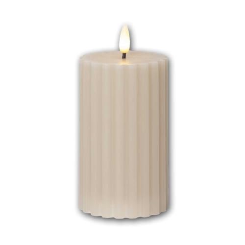 world-trading-net - 2er Set LED Stumpenkerzen "STRIPE", Höhe 15cm, Durchmesser 7,5cm, beige, Timer, 3D Flamme von world-trading-net