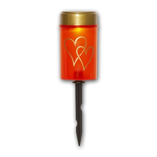 world-trading-net - 2er Set Solar LED Grablicht "HERZ", rot/gold, Höhe 12cm, Durchmesser 7cm, Dämmerungssensor, Erdspieß, imitiert natürliche Flamme von world-trading-net