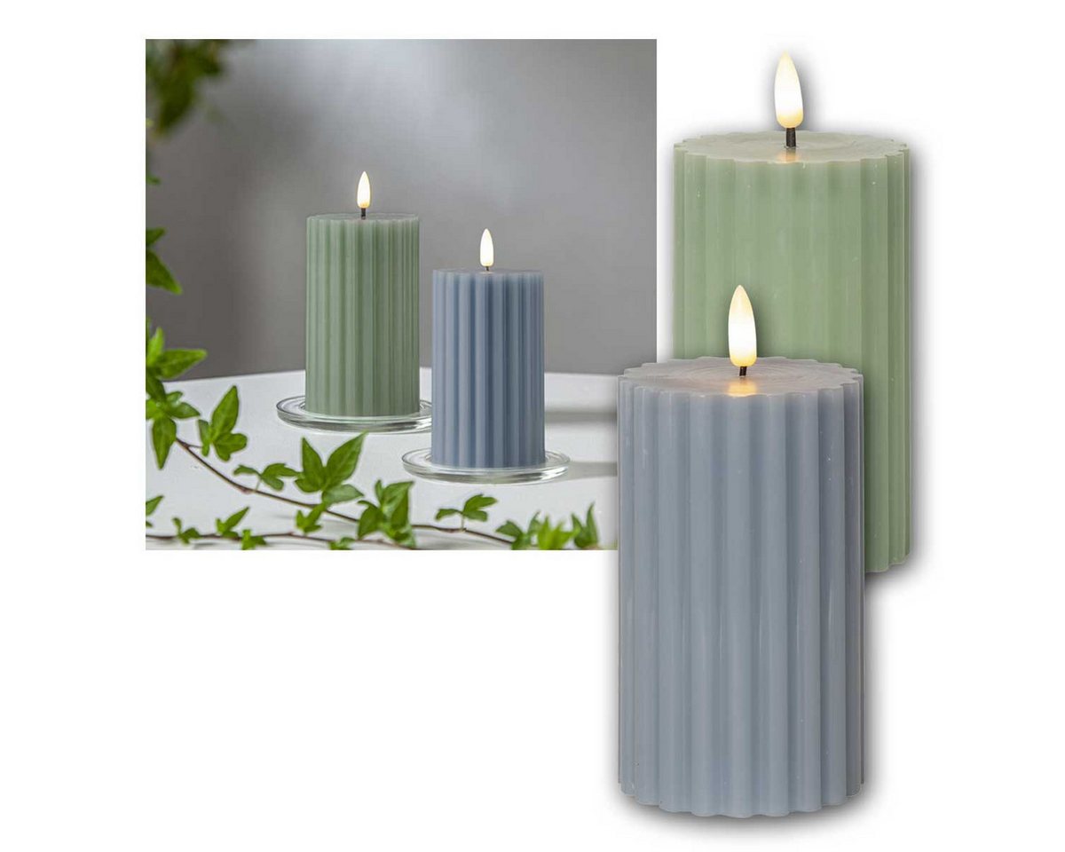 world-trading-net LED Stripe 2er Set LED Stumpenkerze STRIPE grün & blau, Timer von world-trading-net