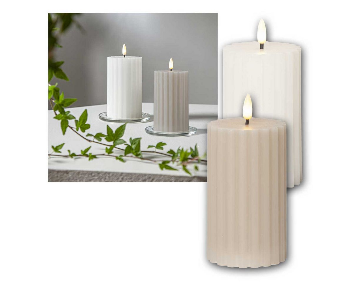 world-trading-net LED Stripe 2er Set LED Stumpenkerze STRIPE weiß & beige, Time world-trading-net LED Stripe 2er Set LED Stumpenkerze STRIPE weiß & beige, Time von world-trading-net