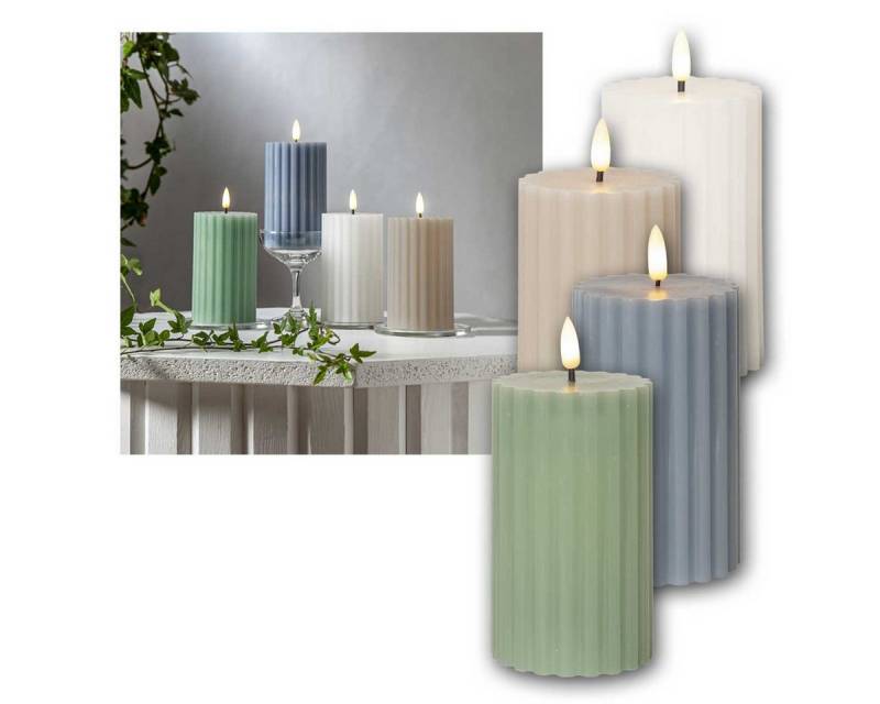 world-trading-net Adventskerze 4er Set LED Stumpenkerze STRIPE ws/bg/gr/bl, Timer world-trading-net Adventskerze 4er Set LED Stumpenkerze STRIPE ws/bg/gr/bl, Timer von world-trading-net