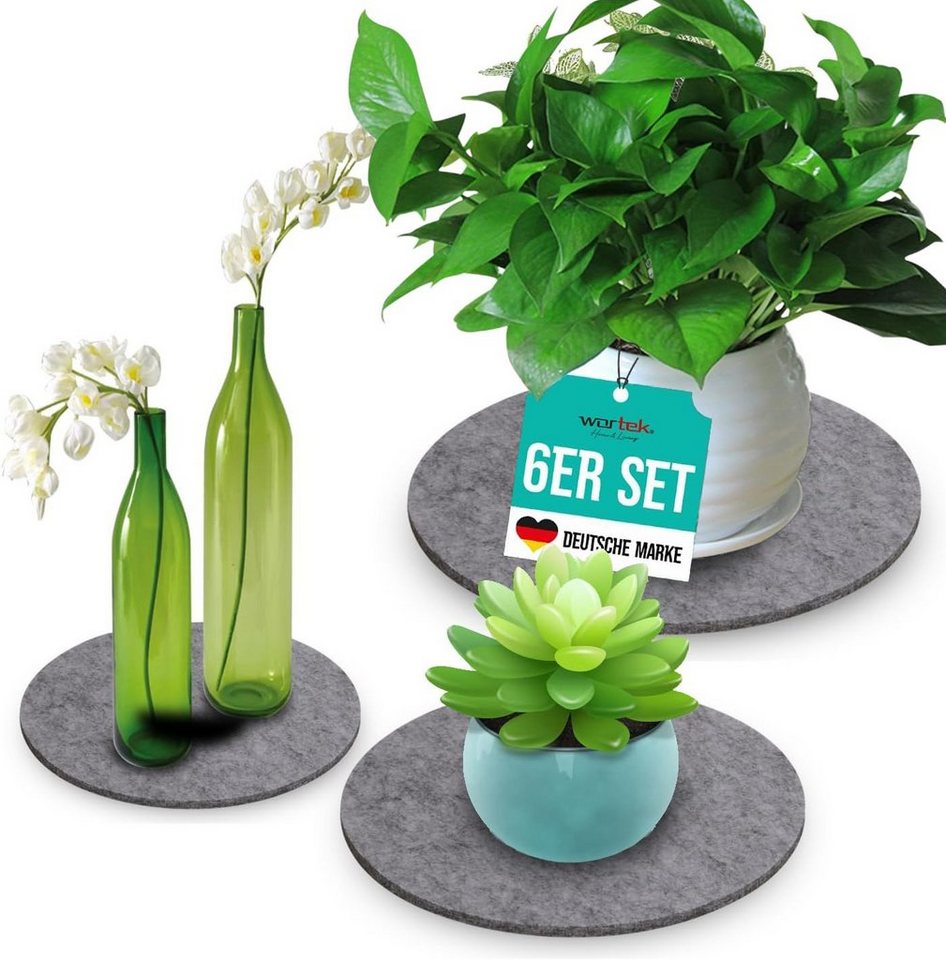 wortek Blumentopfuntersetzer Blumenuntersetzer Untersetzer rund für Vasen, Zubehör für Blumen oder Blumentöpfe & Co, Set, 6-tlg., Filz Unterlage Gläser Teller Blumentöpfe – waschbare Untersetzer von wortek