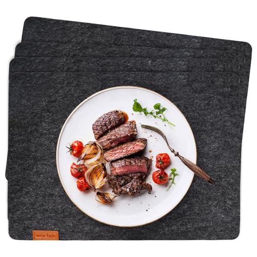 wortek Edles Platzset Filz 4er Set, Tischsets Abwaschbar, Platzdeckchen Tischuntersetzer Untersetzer Teller - Filzuntersetzer Tischunterlage Untersetzer Filz Teller Untersetzer Dunkelgrau 44x32 cm von wortek