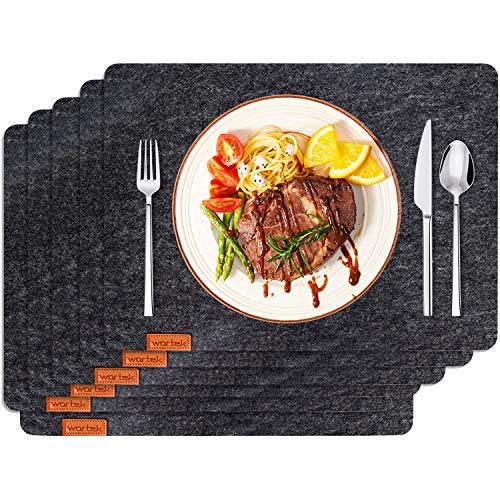 wortek Edles Platzset Filz 6er Set, Tischsets Abwaschbar, Platzdeckchen Tischuntersetzer Untersetzer Teller - Filzuntersetzer Tischunterlage Untersetzer Filz Teller Untersetzer Dunkelgrau 44x32 cm von wortek