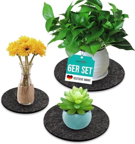 wortek Filzuntersetzer rund für Vasen Blumen Glas - 6er Set - 15cm / 20 cm / 25cm – Untersetzer Gläser Schwarz Topfuntersetzer Glasuntersetzer Tischuntersetzer Untersetzer Blumentopf Untersetzer Filz von wortek