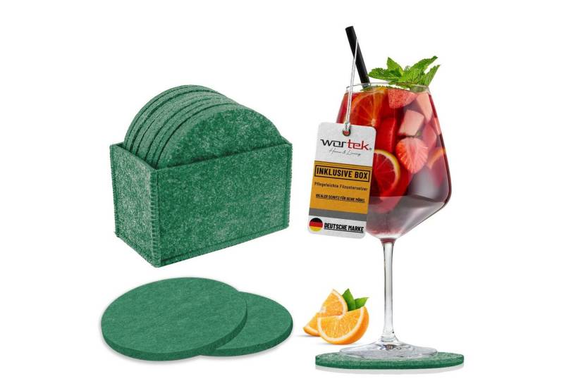 wortek Getränkeuntersetzer Filz-Untersetzer Rund für Gläser 10er Set + Box, Zubehör für Tisch & Gläser, Set, 10-tlg., waschbare Getränke Glasuntersetzer Gläser, Tischuntersetzer Filz 10 cm von wortek