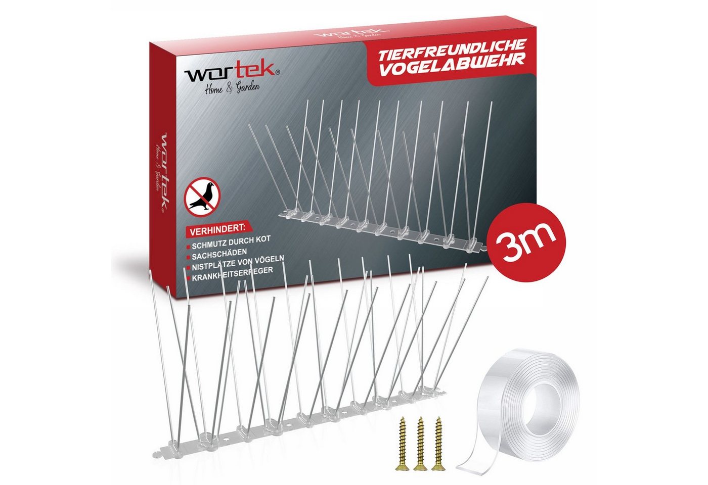 wortek Taubenspikes Taubenschreck Vogelabwehr 3m, Tierfreundliche Taubenabwehr mit Sollbruchstellen von wortek
