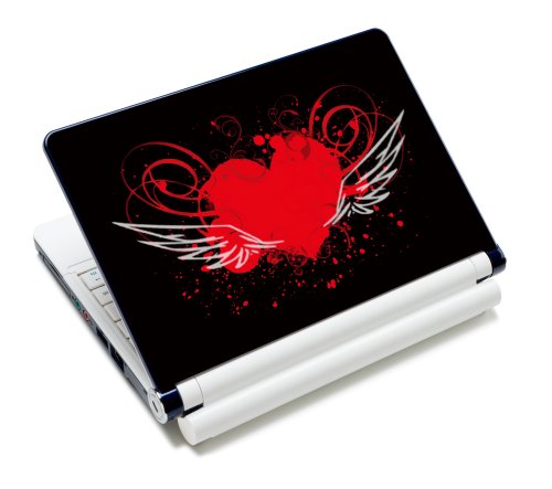 wortek Universal Laptop Aufkleber für Notebooks bis ca. 13,3 Zoll - Herz Schwarz Rot von wortek