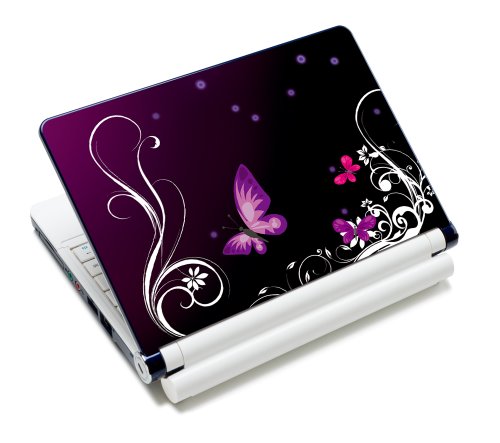 wortek Universal Notebook Skin für Laptops, Ultrabooks & Netbooks bis ca. 10,2 Zoll - Schmetterling Ranke Schwarz Lila von wortek