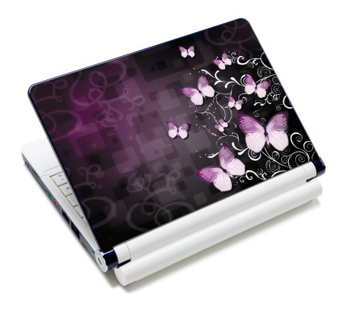 wortek Universal Notebook Skin für Laptops, Ultrabooks & Netbooks bis ca. 10,2 Zoll - Schmetterling Schwarz Lila von wortek