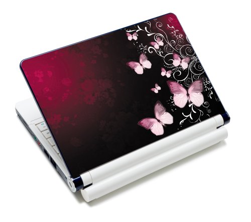 wortek Universal Notebook Skin für Laptops, Ultrabooks & Netbooks bis ca. 10,2 Zoll - Schmetterling Schwarz Rot von wortek