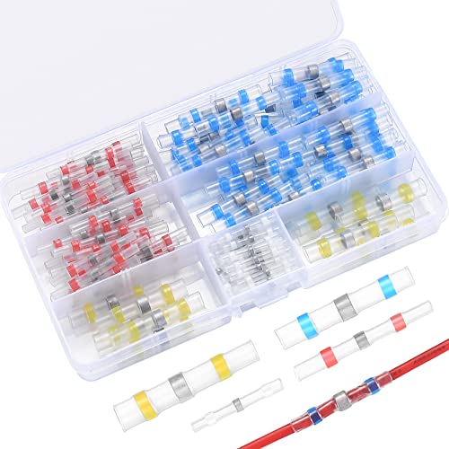 woshilaoDS 120 Stk Lötverbinder Sortiment Set, Stoßverbinder Schrumpfverbinder, Lötdichtung Draht Verbinder, Kabelschuhe, Quetschverbinder Kabelverbinder Wasserdicht, 4 Verschiedene Größen von woshilaoDS
