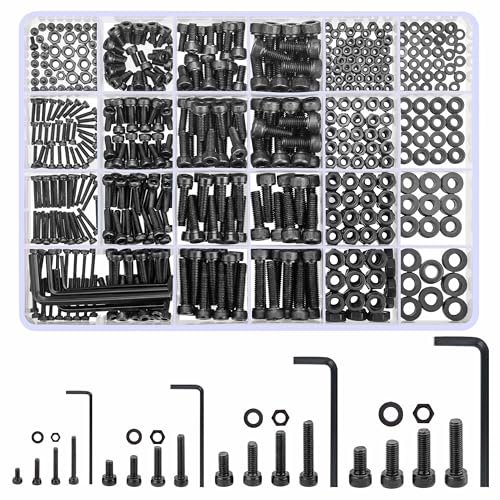 1230 Stück M2 M3 M4 M5 Schrauben Set, Zylinderschrauben mit Innensechskant Schrauben Set, Schrauben und Muttern und Unterlegscheiben Sortiment Set, Schwarz Sechskopf Gewindeschrauben Set von woshilaoDS