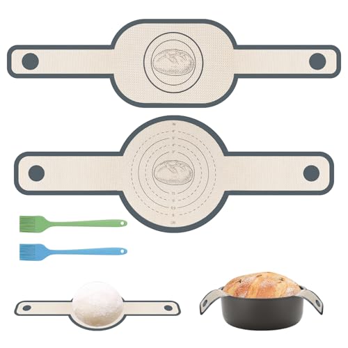 2 Stk Antihaft Silikon Backmatte Brot für Dutch Oven, Wiederverwendbare Silikon Brotschlinge Brotbackmatte mit Langen Griff, Backunterlage Silikonmatte Backen Zubehör für Brottopf Brot, mit 2 Bürste 2 Stk Antihaft Silikon Backmatte Brot für Dutch Oven, Wiederverwendbare Silikon Brotschlinge Brotbackmatte mit Langen Griff, Backunterlage Silikonmatte Backen Zubehör für Brottopf Brot, mit 2 Bürste von woshilaoDS
