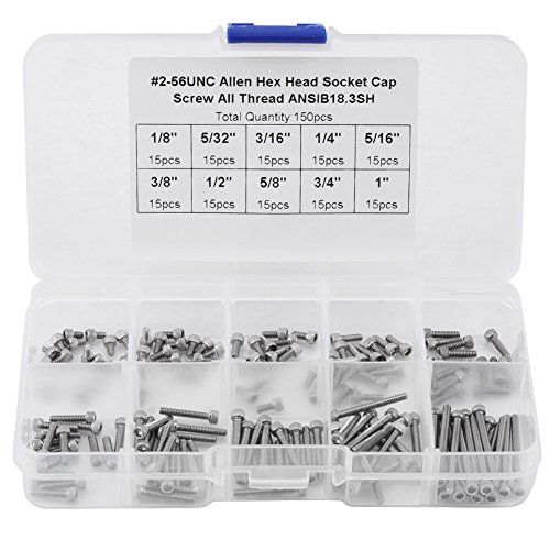 Kopfschrauben, 150PCS 9 Größen Sechskant-Innensechskantschrauben Sortimentset mit Kunststoffbox Nr. 2-56 UNC von wosume