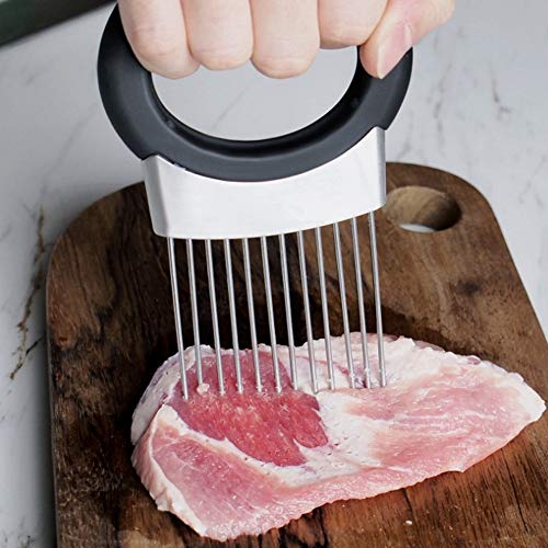 Zwiebelschneider, Zwiebelhalter Gemüse Kartoffelschneider Slicer Edelstahl Gabel Schneiden mit Geruchsentferner von wosume