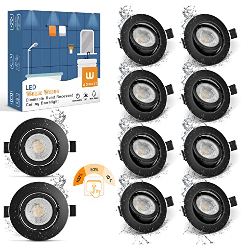 wowatt 10er 7W LED Einbaustrahler 230V Schwarz 3 Stufe Dimmbar LED Spots Flach IP44 Einbauleuchten 700LM Ersetzt 70W Halogen Einbauspots Warmweiß 2800K Deckenspots Schwenkbar Rund 68mm für Badezimmer von wowatt