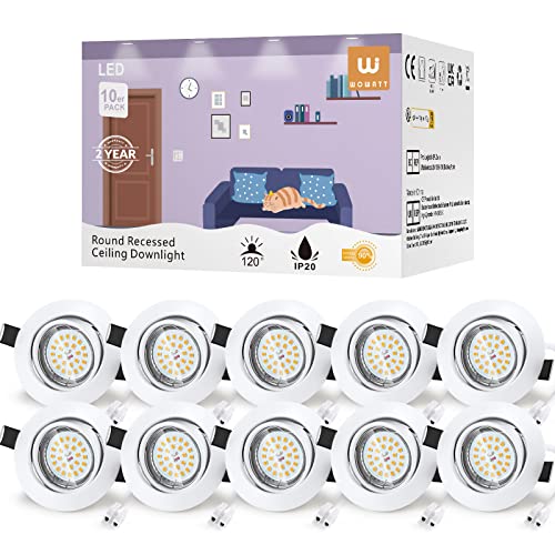 wowatt 10x LED Einbauleuchte Weiß 230V 2800K Warmweiß Schwenkbar LED Einbaustrahler Set Einbauspot inkl. 10x 6W GU10 Spot f. Loch 68-80mm Rund Deckeneinbaustrahler 600lm Ersetzt 50W Deckeneinbauspot von wowatt