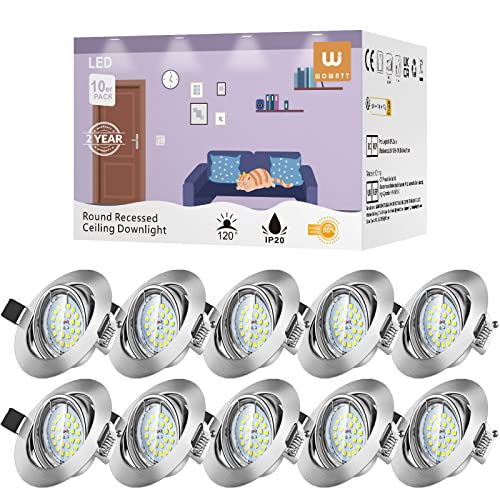 wowatt 10x LED Einbaustrahler 230V 6000K Kaltweiß Schwenkbar LED Einbauleuchte Set Einbauspots inkl. 10x 6W GU10 Spots f. Loch 68-80mm Rund Deckeneinbaustrahler 600lm Ersetzt 50W Deckeneinbauspot von wowatt