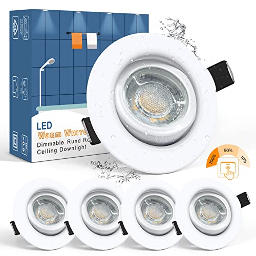 Wowatt 5er IP44 LED Einbaustrahler Weiß 3 Stufe Dimmbar 7W Einbauleuchten 230V Ultra Flach Warmweiß 2800K Ersetzt 70W Halogen LED Spot 68mm 700lm Badeinbaustrahler Schwenkbar Rund Deckeneinbaustrahler von wowatt