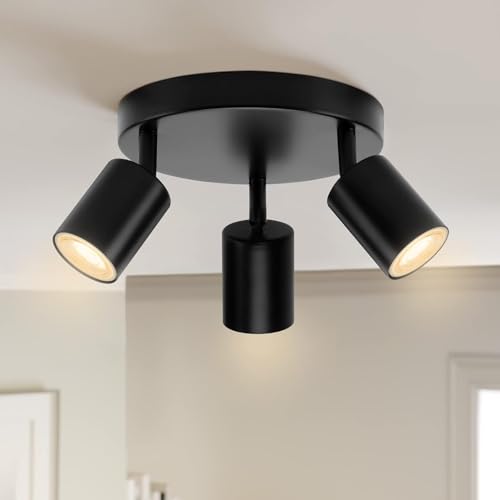 wowatt Deckenstrahler LED Schwenkbar GU10, 3 Flammig Rund, Deckenleuchte Deckenlampe Spot Schwarz, Modern Strahler Deckenspot für Küche, Schlafzimmer, Wohnzimmer (Ohne Leuchtmittel) von wowatt