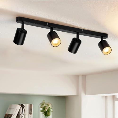 wowatt LED Deckenleuchte 4 Flammig, Deckenstrahler LED Schwenkbar GU10, Spotbalken Deckenlampe Spot Schwarz, Modern Strahler Deckenspot für Küche, Schlafzimmer, Wohnzimmer (Ohne Leuchtmittel) von wowatt