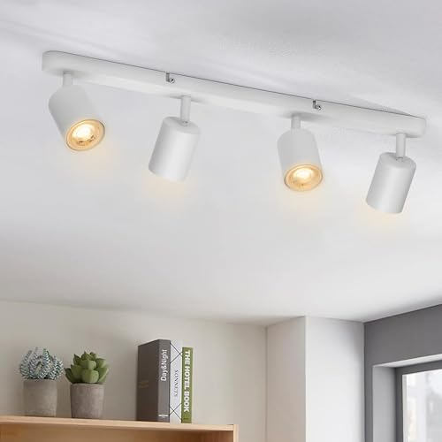 wowatt LED Deckenstrahler 4 Flammig, Deckenlampe Weiß Schwenkbar GU10, Spotleuchte Wandspot Deckenleuchte Drehbar, Spotlight Lampe Deckenspots für Küche, Schlafzimmer, Wohnzimmer (Ohne Leuchtmittel) von wowatt