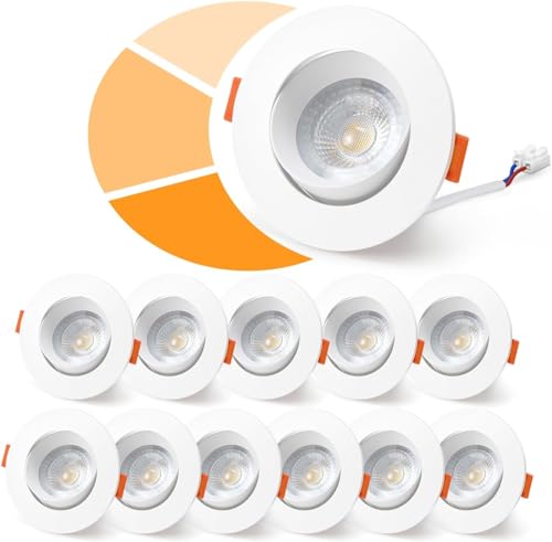wowatt 12er LED Einbaustrahler 230V Dimmbar, 5W LED Spot 68mm Weiß Einbauleuchten 3 Stufe Dimmbar Warmweiß 3000K 480LM Deckenspots Schwenkbar Einbauspots Flach für Küche Wohnzimmer von wowatt