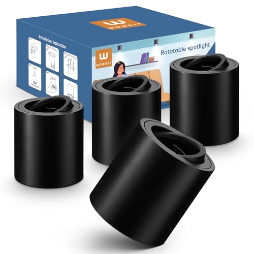 wowatt 4 Stück Aufbauspot Schwarz - Aufbaustrahler mit GU10 Fassung, Geeignet für GU10 & LED Module, Aufbauleuchte 30° Schwenkbar, aufputz deckenspots Spots aus Aluminium, Rund(Ohne GU10-Lampe) von wowatt
