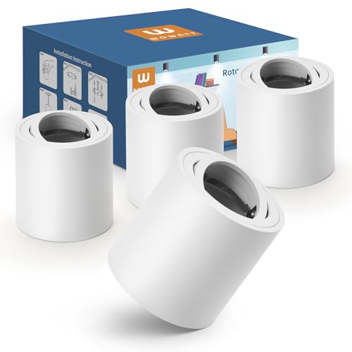 wowatt 4 Stück Aufbauspot Weiß - Aufbaustrahler mit GU10 Fassung, Geeignet für GU10 & LED Module, Aufbauleuchte 30° Schwenkbar, aufputz deckenspots Spots aus Aluminium, Rund(Ohne GU10-Lampe) von wowatt