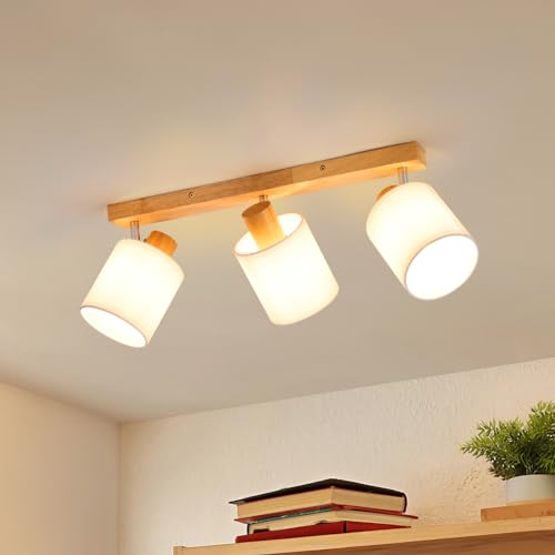 wowatt Deckenstrahler 3 Flammig Schwenkbar 320°, Deckenlampe Holz E14, Lampenschirm Weiß Boho Wandlampe für Wohnzimmer Flur Schlafzimmer Kinderzimmer Küche (ohne Leuchtmittel) von wowatt