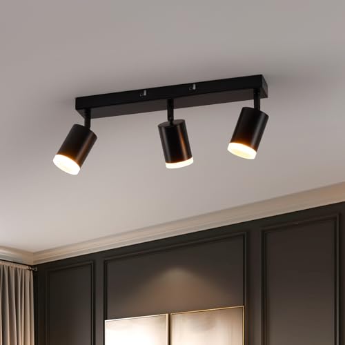 wowatt Deckenstrahler Schwarz 3 Flammig, Modern Strahler Deckenleuchte Schwenkbar, Metall Deckenlampe Strahler, LED Wandstrahler Spotlight GU10 für Küche, Schlafzimmer, Wohnzimmer (Ohne Leuchtmittel) von wowatt