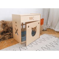 Katzentoilette Im Möbelstil, Katzenschrank Aus Holz Mit Tablett Und Vordereingang, Bodenkatzenhaus Von Wowhelperco von wowhelperco